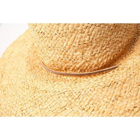 Vtg 1970\'s Women\'s Tan Hand Woven Straw Hat Extra Wide Brim Leather Tie NWOT main image 4